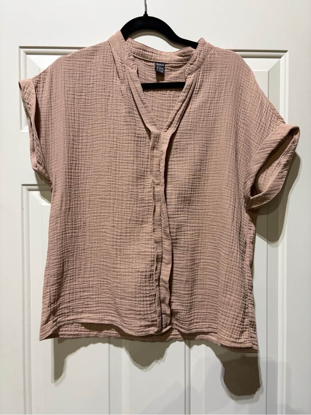 SHEIN Blush Pink Textured Gauze Short Sleeve Blouse